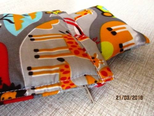 Ken sleeping bag in bright safari print.