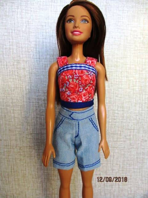 Barbie doll's fitted shorts and strap top - red