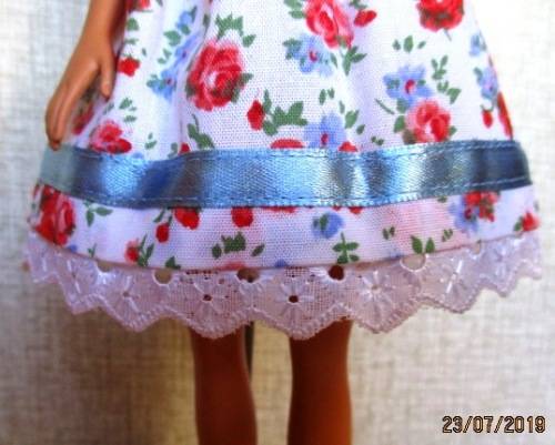 Barbie doll's dress and panties - red rose with blue ribbon