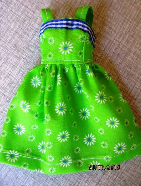 Barbie doll's dress - lime green daisy