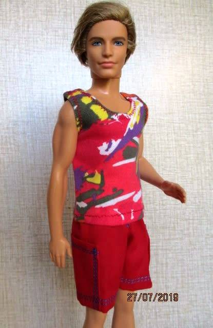 Ken doll's shorts and muscle vest - red