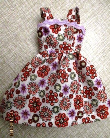 Barbie doll's summer dress - red and mauve