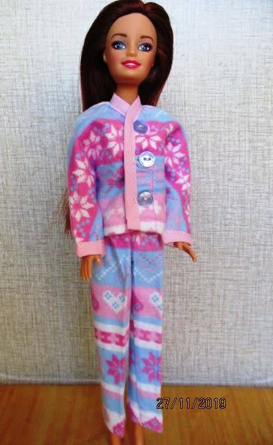 Barbie doll's winter PYJAMAS - pink and blue snowflake