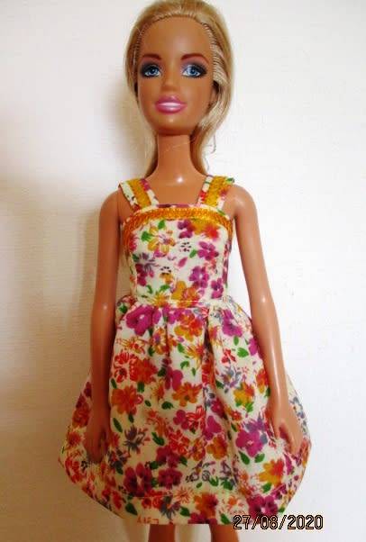 Barbie doll's summer dress - yellow/grape