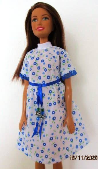 Barbie doll`s short sleeved dress - blue flower print