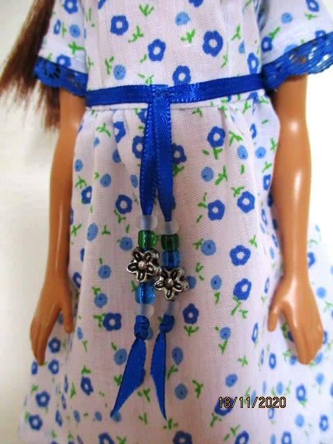 Barbie doll`s short sleeved dress - blue flower print
