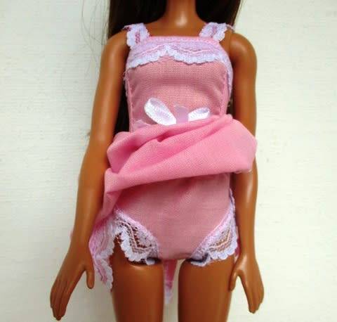 Barbie doll`s sleeping bag and nightie set - pink and yellow brights