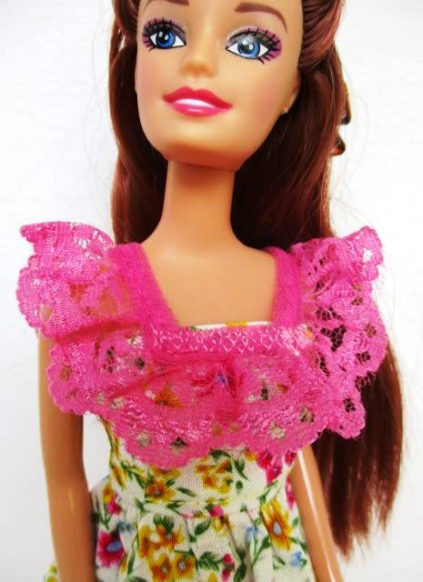 Barbie doll`s dress with gathered lace straps - pink