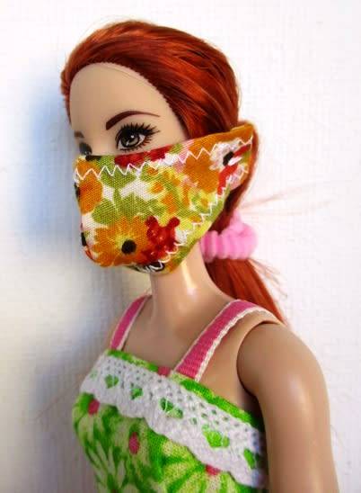 Barbie doll`s long dress, bag and necklace set - pink and green