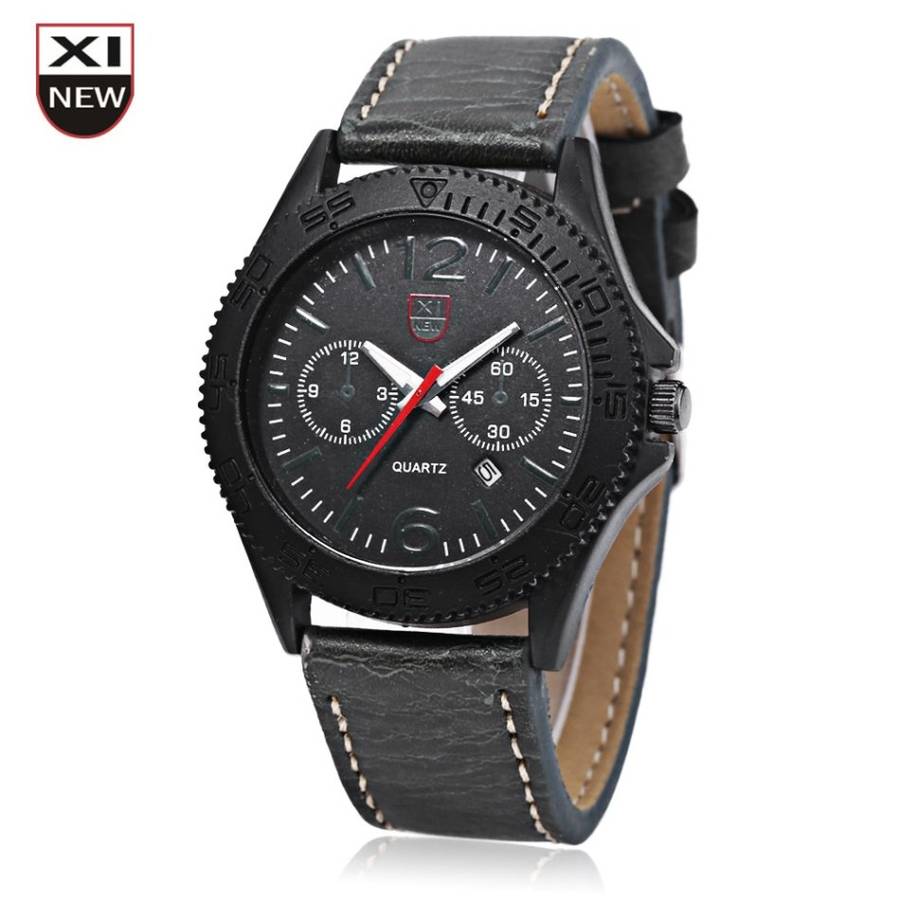 Xinew 2168 Male Quartz Watch Date Display Luminous Pointer Decorative Sub-dial Wristwatch