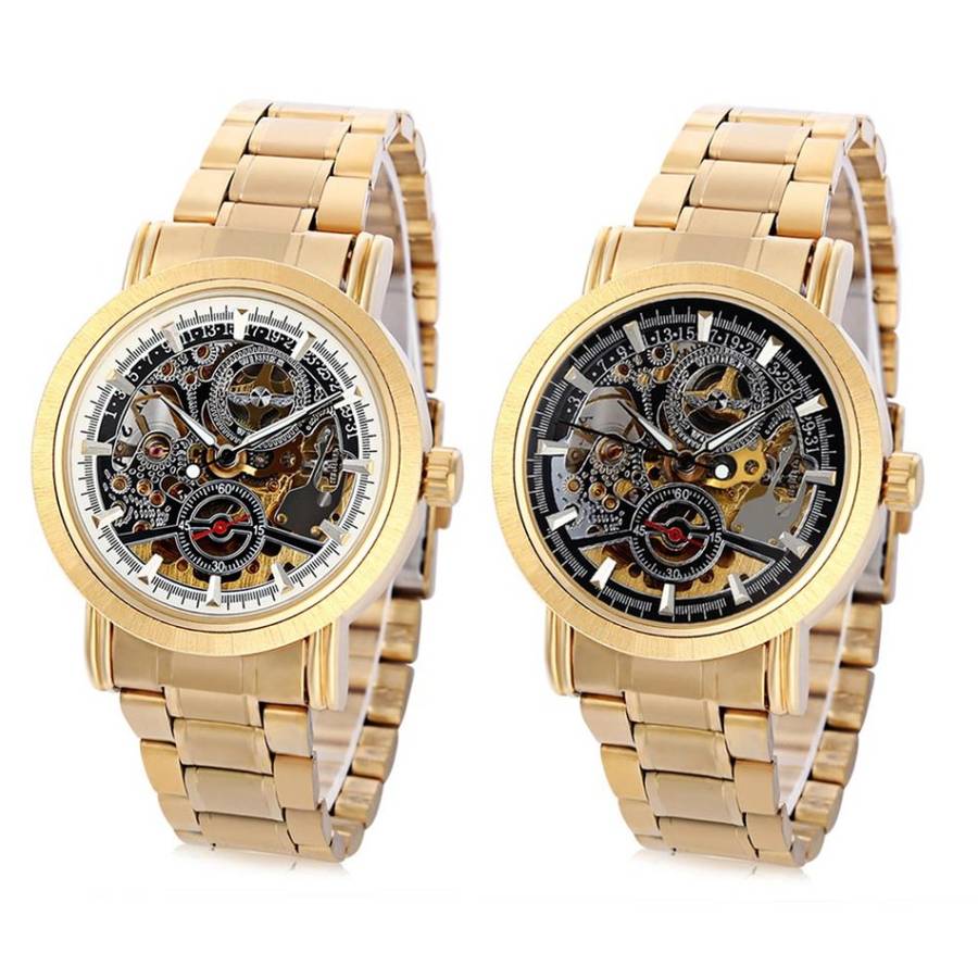 WINNER F1205334 Male Auto Mechanical Watch Hollow Dial Luminous Stainless Steel Band Wristwatch