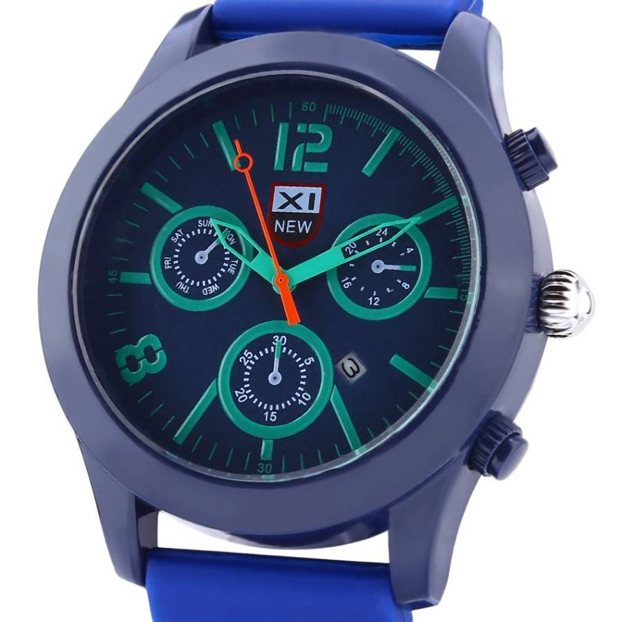 XINEW 5471 Men Quartz Watch Three Decorative Sub-dials Date Display Silicone Band Wristwatch