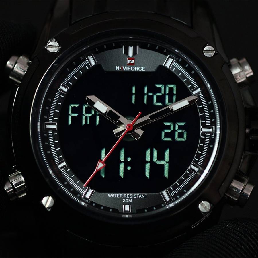 NAVIFORCE NF9050 Luxury Dual Movt Men Quarz Watches Analog Digital LED Sport Military Wrist Watch