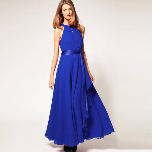 Womens Long Skirt Evening one-piece Dress blue