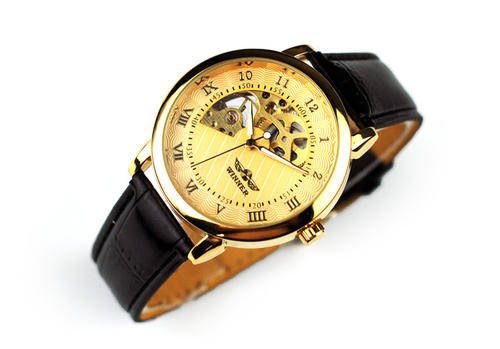 Skeleton Men's Automatic Mechanical Wrist watch Leather Clock Dial