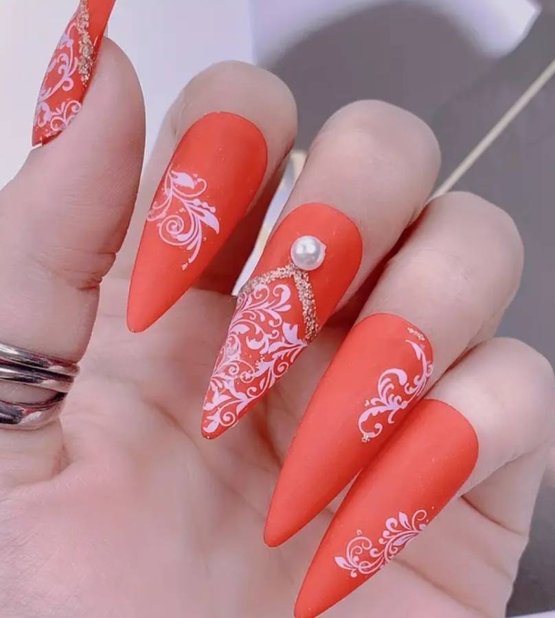 12pcs 3D Nail Stickers (White Flower Leaf Lace Design)