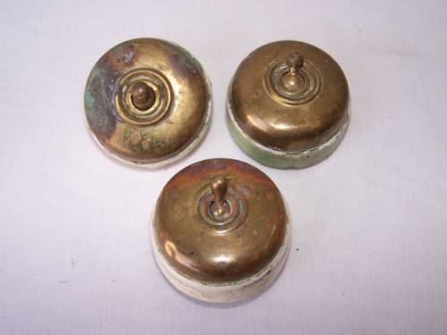 3 light switches ... of porcelain & brass  !!!