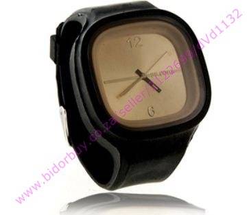 Square Dial Silicone Watch Band Unisex (Black)