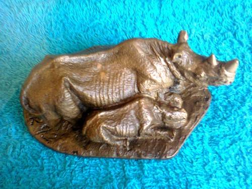 BRONZE RHINO AND CALF by Keith Calder