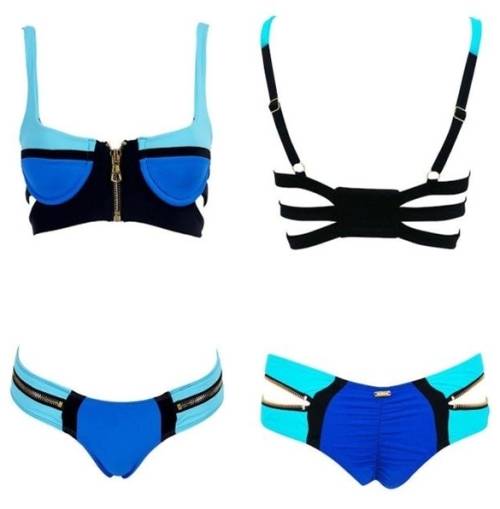 New Women's NEOPRENE BIKINI Bandeau Push Up Top Swimsuit Zipper Front Swimwear