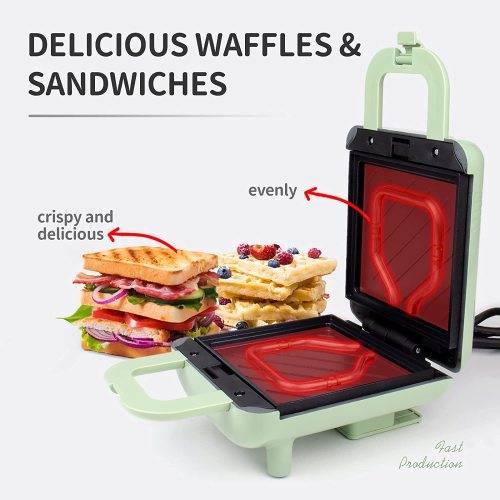 Mini Waffle Maker, Waffle Iron with Removable Plates