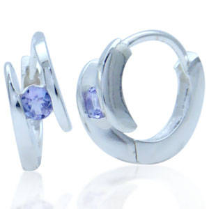 Natural Tanzanite in Solid 925 Sterling Silver Baby Huggie Earrings