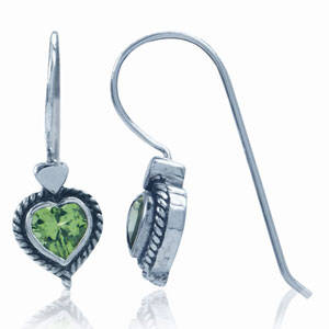 Natural Peridot in Solid 925 Sterling Silver HEART Earrings