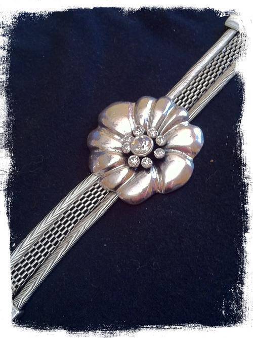 TIBETAN SILVER MULTI STRAND DIAMANTE FLOWER BRACELET