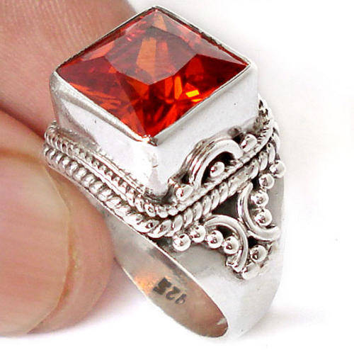 RED SPICE TOPAZ SQUARE IN SOLID 925 STERLING SILVER SOLITAIRE ARTISAN RING:SIZE 7
