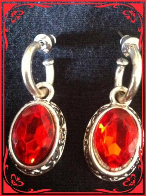 STUNNING TIBETAN SILVER RED OVAL EARRINGS