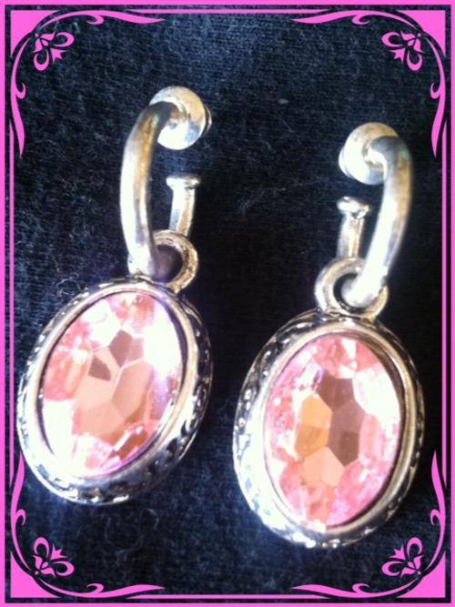 STUNNING TIBETAN SILVER PINK OVAL EARRINGS