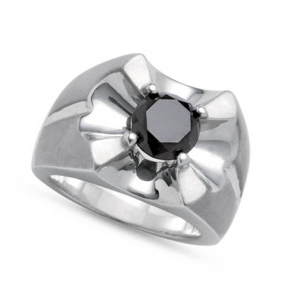 **CERTIFIED**3.5 ct Round cut black diamond solitaire man's ring in 925 silver -100% Authentic