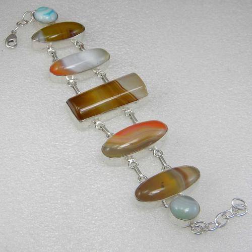 Bothswana Agate, Lace Agate in 925 Silver Electroplated Bracelet