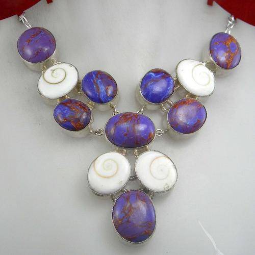 Shiva, Purple Copper Turquoise in 925 electroplated silver Necklace