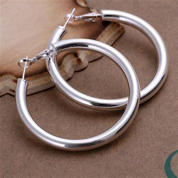 LOW SHIPPING, IN STOCK!!STUNNING STERLING SILVER ELECTROPLATED LARGE HOOP EARRINGS