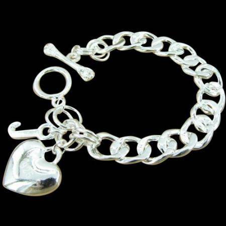 STUNNING STERLING SILVER HEART J BRACELET 12mm