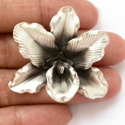 STERLING SILVER HANDMADE Thai Karen ORCHID Pendant 38 mm