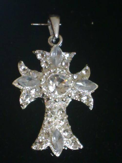 NEW!!! TIBETAN SILVER FANCY DIAMANTE CROSS PENDANT 51 X 31 mm