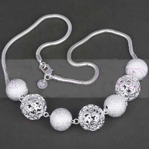 SILVER MESH NECKLACE 6 BALL PENDANTS