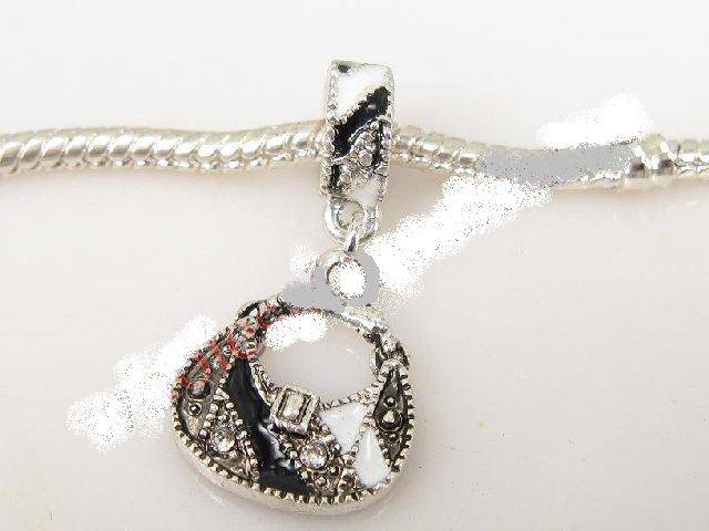 BLACK & WHITE HANDBAG DANGLING Bead Fit PaRdora