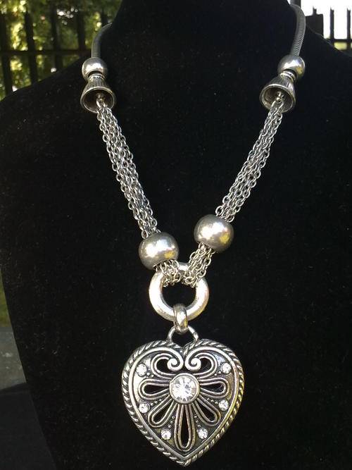 STUNNING TIBETAN SILVER MULTI CHAIN HEART PENDANT NECKLACE