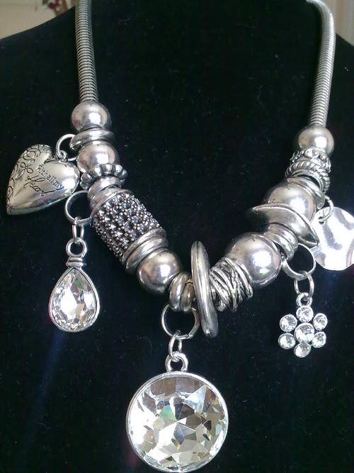 TIBETAN SILVER NECKLACE MULTI CHARM "WITH ALL MY HEART" CHUNKY NECKLACE