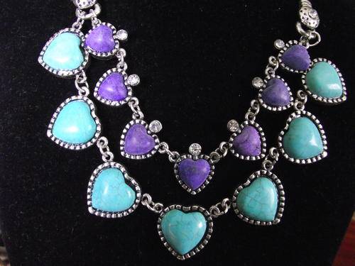 *R180* 2011 HADASSAH COLLECTION!!STUNNING TIBETAN SILVER TURQUOISE AND PURPLE NECKLACE