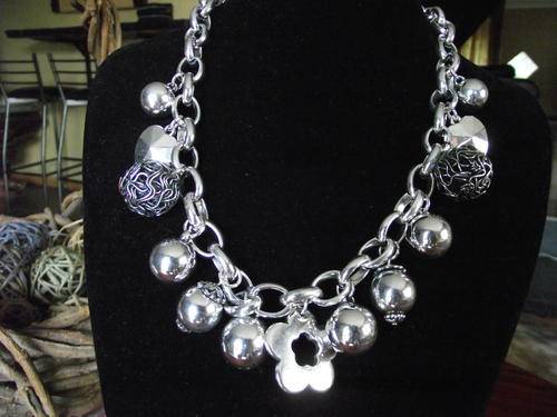 STUNNING TIBETAN SILVER BALL CHARMS NECKLACE