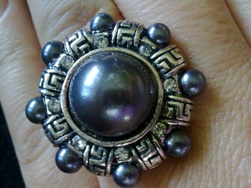 TIBETAN SILVER PURPLE PEARL RING 28 mm X 28 mm