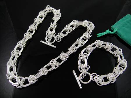STUNNING SILVER DOUBLE LINKS CHUNKY SET 10 mm