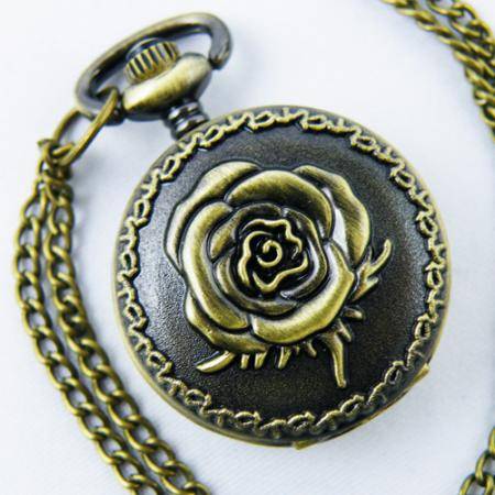 LARGE Antique Look Bronze Rose Pocket Watch
