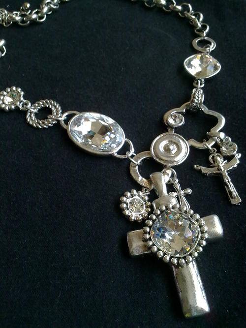 LAST ONE!!!TIBETAN SILVER FANCY CROSS PENDANT ROLO NECKLACE