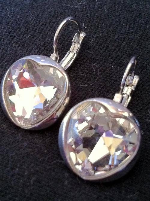 LAST PAIR!!STUNNING TIBETAN SILVER HEART CRYSTAL EARRINGS