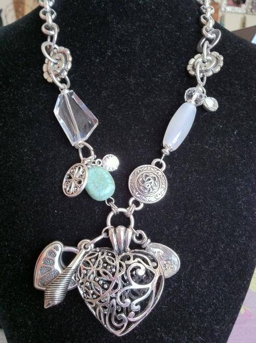 STUNNING TIBETAN SILVER FILIGREE HEART PENDANT FANCY NECKLACE